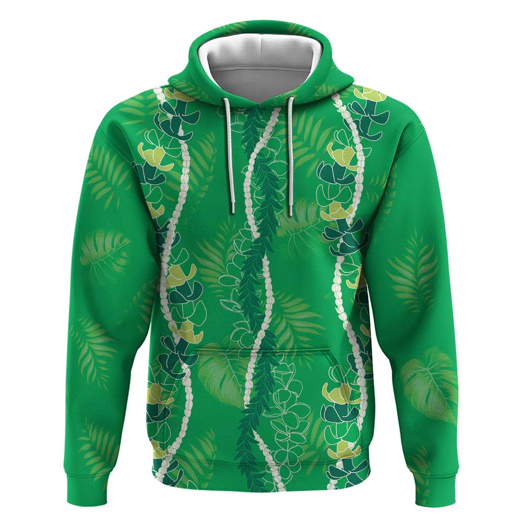 Hawaii Maile Lei Hoodie With Green Monstera Pattern