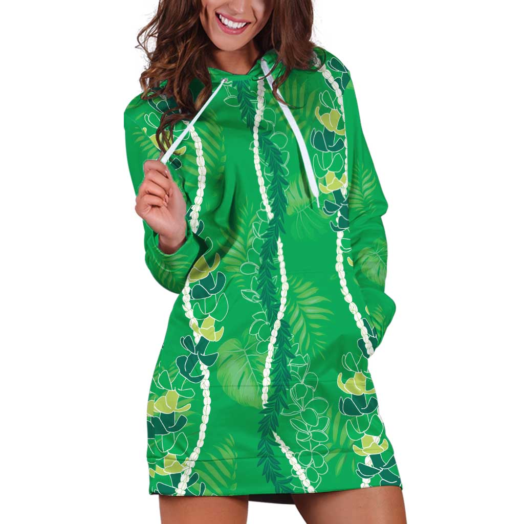 Hawaii Maile Lei Hoodie Dress With Green Monstera Pattern