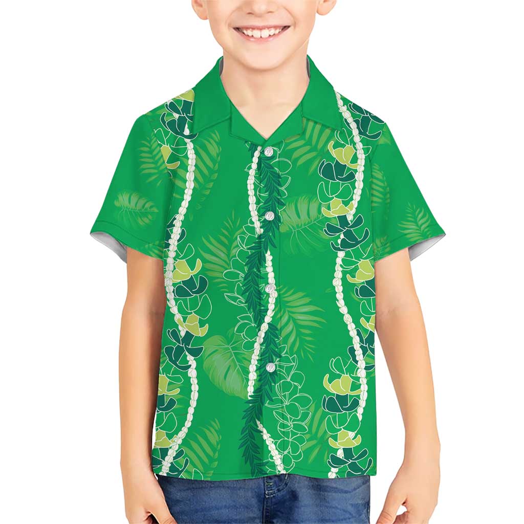 Hawaii Maile Lei Kid Hawaiian Shirt With Green Monstera Pattern