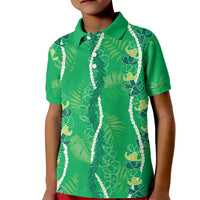 Hawaii Maile Lei Kid Polo Shirt With Green Monstera Pattern LT05 Kid Green - Polynesian Pride