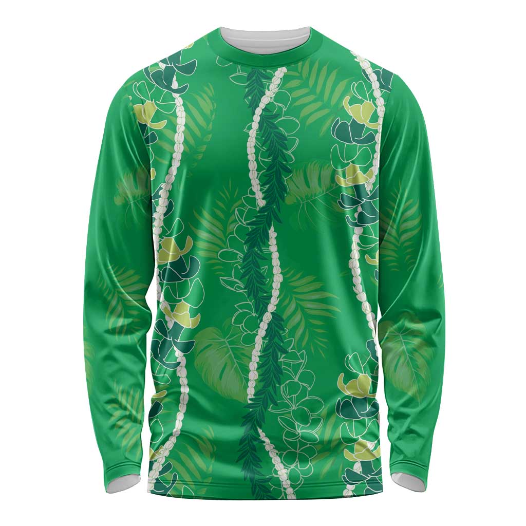 Hawaii Maile Lei Long Sleeve Shirt With Green Monstera Pattern