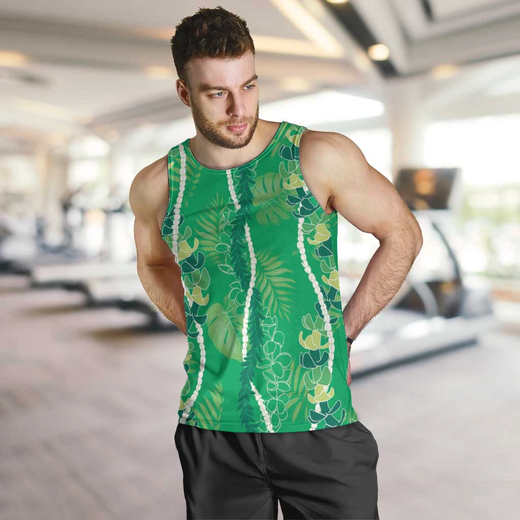 Hawaii Maile Lei Men Tank Top With Green Monstera Pattern