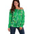 Hawaii Maile Lei Off Shoulder Sweater With Green Monstera Pattern