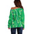 Hawaii Maile Lei Off Shoulder Sweater With Green Monstera Pattern