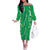 Hawaii Maile Lei Off The Shoulder Long Sleeve Dress With Green Monstera Pattern