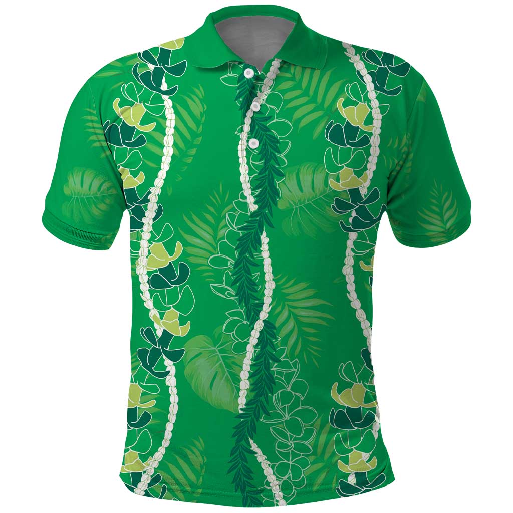 Hawaii Maile Lei Polo Shirt With Green Monstera Pattern