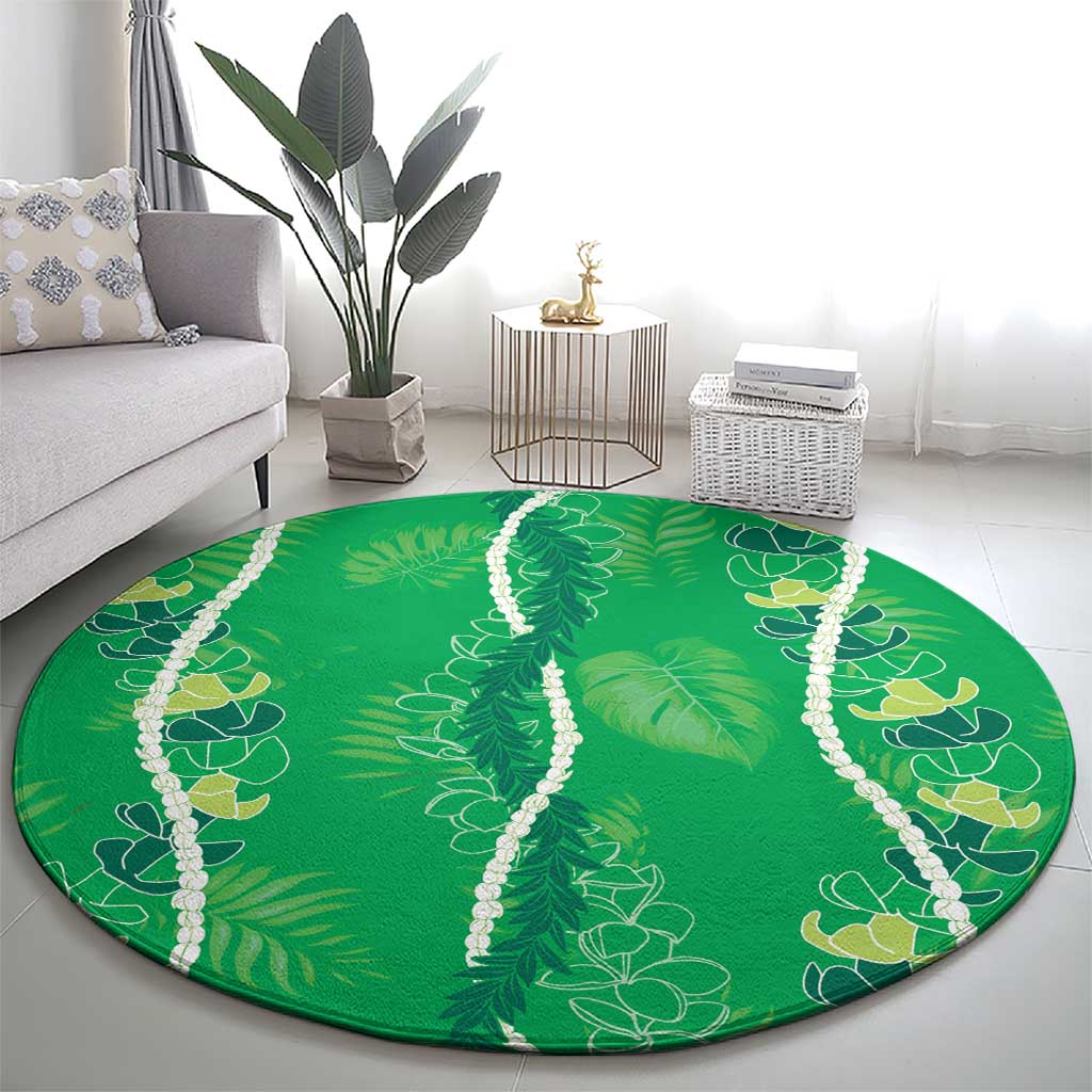 Hawaii Maile Lei Round Carpet With Green Monstera Pattern LT05 - Polynesian Pride