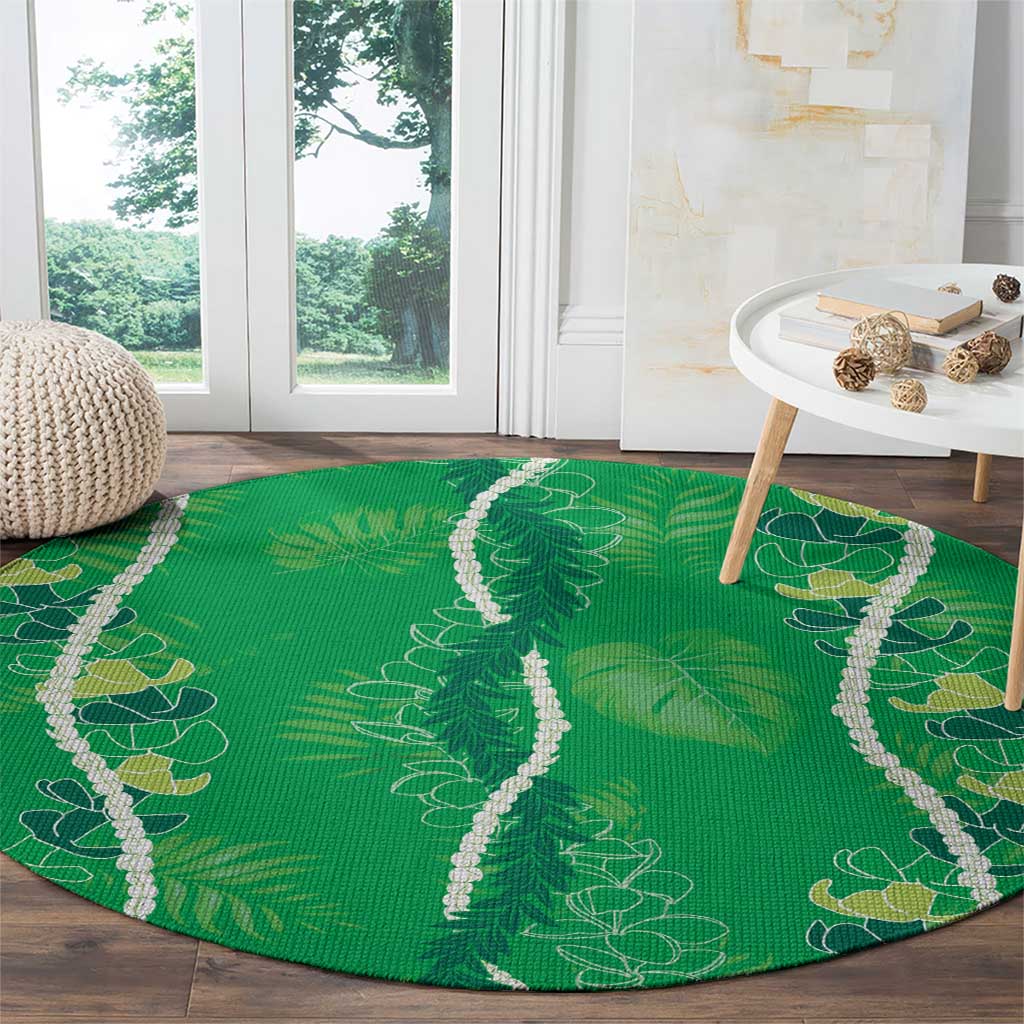 Hawaii Maile Lei Round Carpet With Green Monstera Pattern LT05 - Polynesian Pride