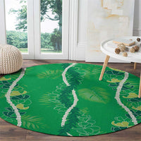 Hawaii Maile Lei Round Carpet With Green Monstera Pattern LT05 - Polynesian Pride