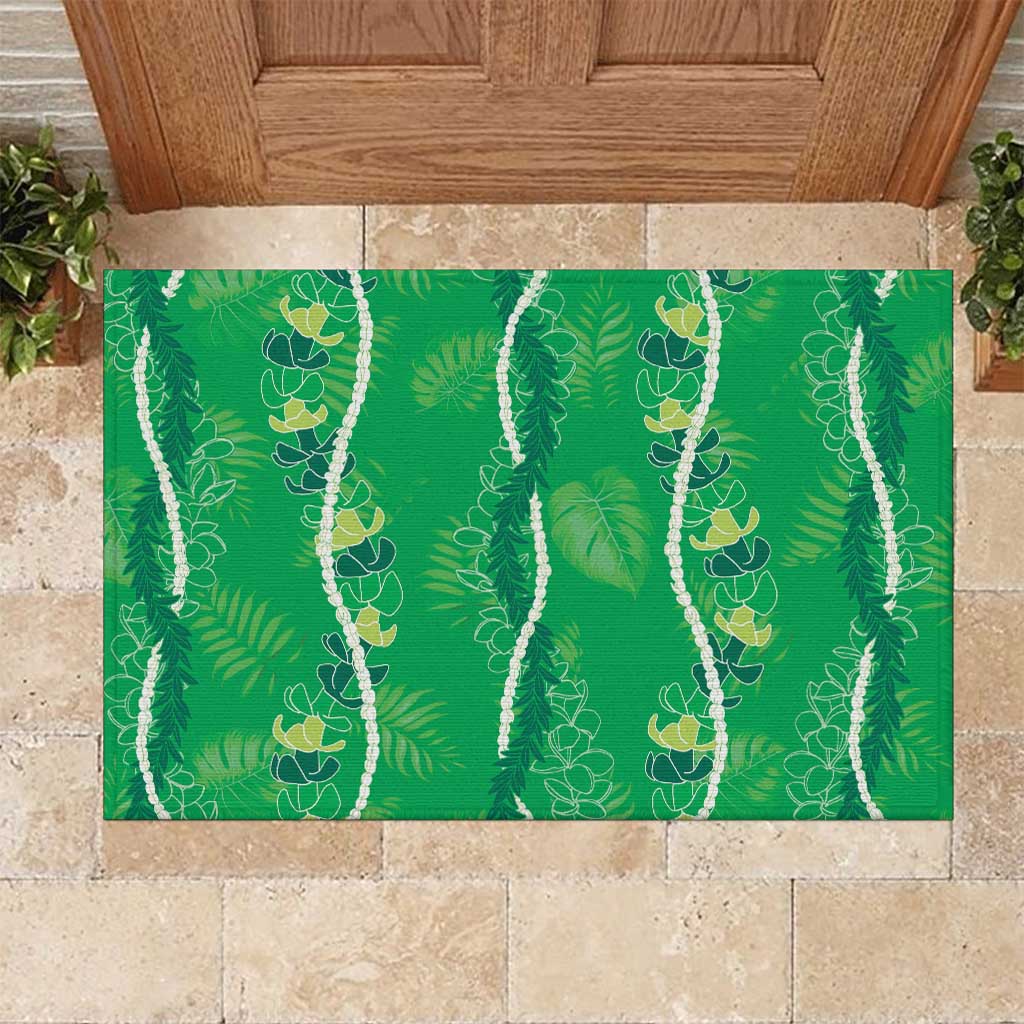 Hawaii Maile Lei Rubber Doormat With Green Monstera Pattern