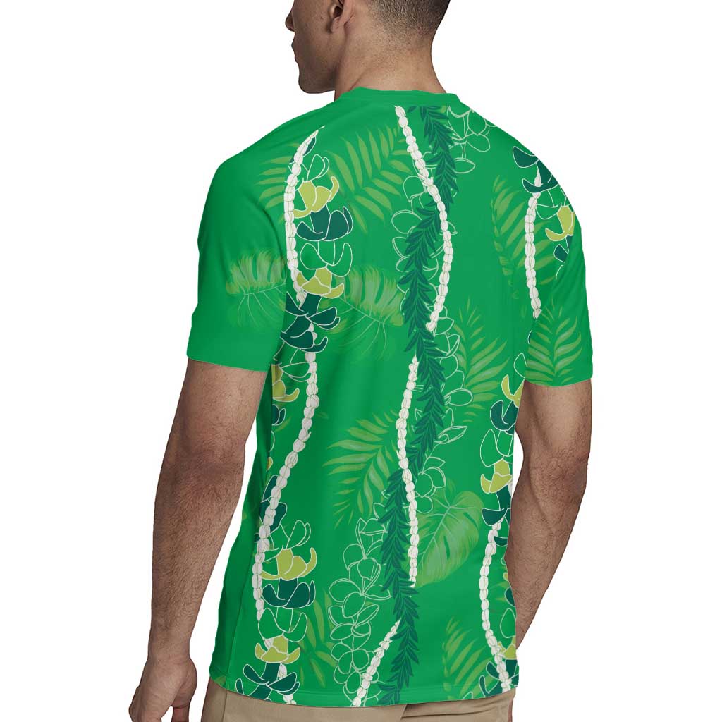 Hawaii Maile Lei Rugby Jersey With Green Monstera Pattern