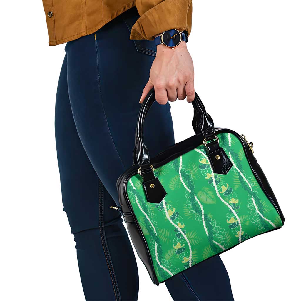 Hawaii Maile Lei Shoulder Handbag With Green Monstera Pattern LT05 - Polynesian Pride