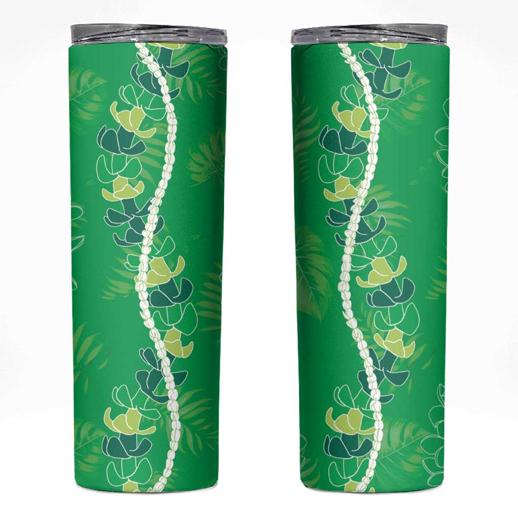 Hawaii Maile Lei Skinny Tumbler With Green Monstera Pattern