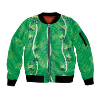 Hawaii Maile Lei Sleeve Zip Bomber Jacket With Green Monstera Pattern LT05 Unisex Green - Polynesian Pride
