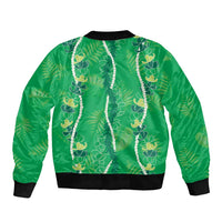 Hawaii Maile Lei Sleeve Zip Bomber Jacket With Green Monstera Pattern LT05 - Polynesian Pride