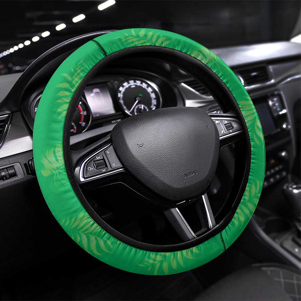 Hawaii Maile Lei Steering Wheel Cover With Green Monstera Pattern