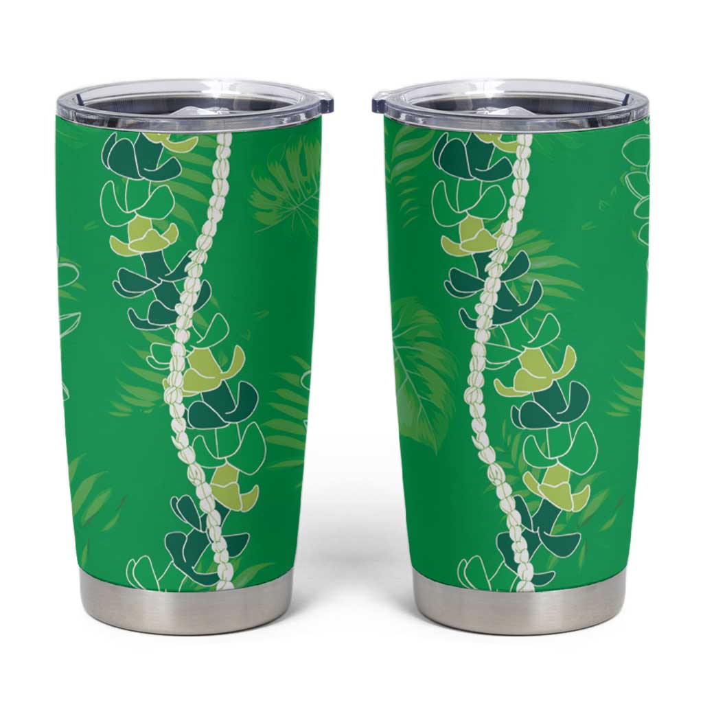 Hawaii Maile Lei Tumbler Cup With Green Monstera Pattern