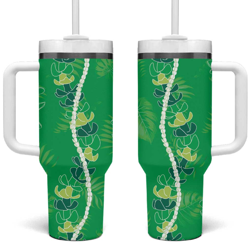 Hawaii Maile Lei Tumbler With Handle With Green Monstera Pattern