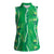 Hawaii Maile Lei Women Sleeveless Polo Shirt With Green Monstera Pattern