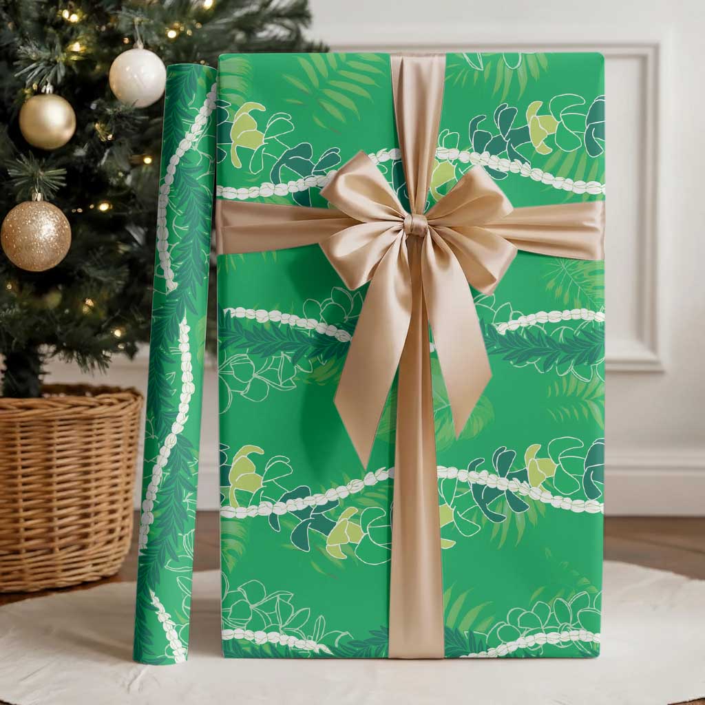 Hawaii Maile Lei Wrapping Paper With Green Monstera Pattern - Polynesian Pride