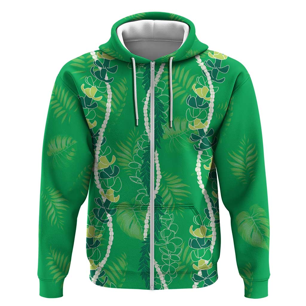 Hawaii Maile Lei Zip Hoodie With Green Monstera Pattern