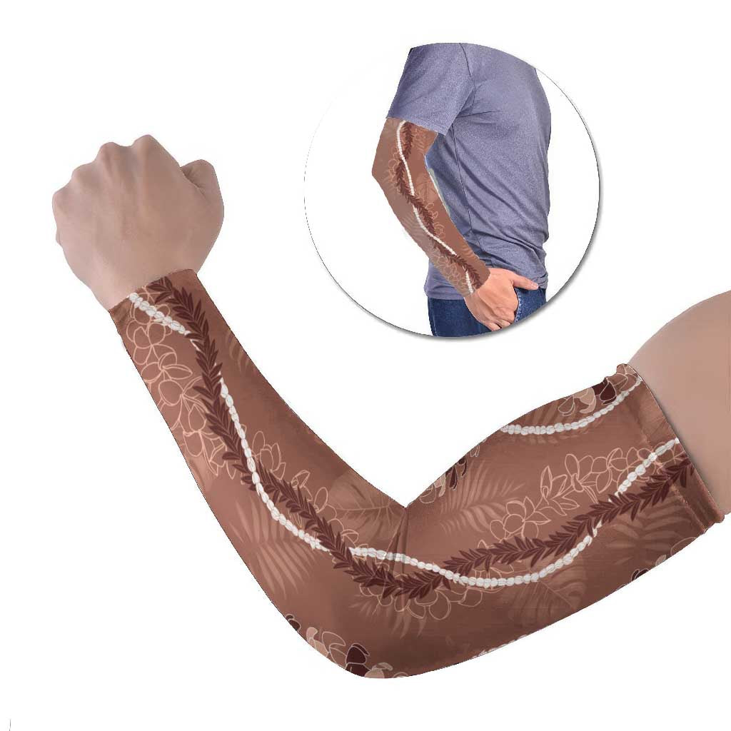 Hawaii Maile Lei Arm Sleeves With Brown Monstera Pattern - Polynesian Pride