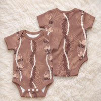 Hawaii Maile Lei Baby Onesie With Brown Monstera Pattern LT05 - Polynesian Pride