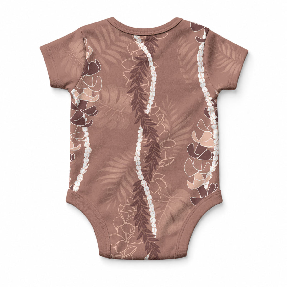 Hawaii Maile Lei Baby Onesie With Brown Monstera Pattern LT05 - Polynesian Pride