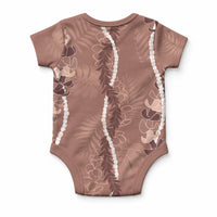Hawaii Maile Lei Baby Onesie With Brown Monstera Pattern LT05 - Polynesian Pride