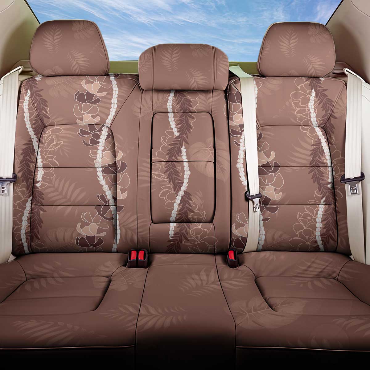 Hawaii Maile Lei Back Car Seat Cover With Brown Monstera Pattern