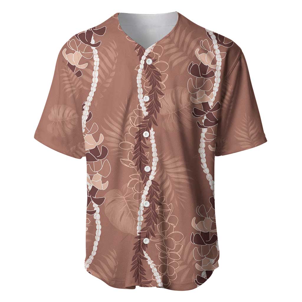 Hawaii Maile Lei Baseball Jersey With Brown Monstera Pattern