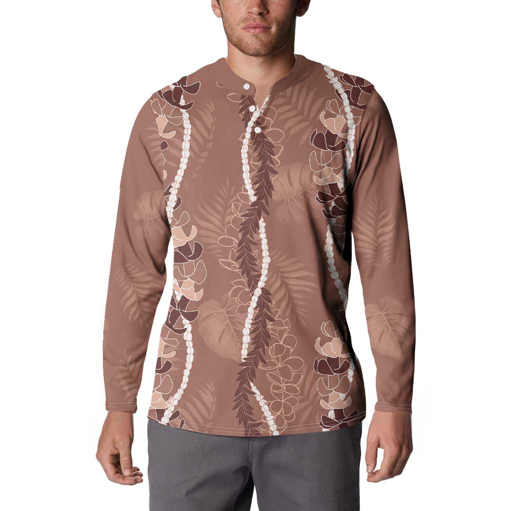 Hawaii Maile Lei Button Sweatshirt With Brown Monstera Pattern