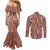 Hawaii Maile Lei Couples Matching Mermaid Dress and Long Sleeve Button Shirt With Brown Monstera Pattern