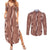 Hawaii Maile Lei Couples Matching Summer Maxi Dress and Long Sleeve Button Shirt With Brown Monstera Pattern