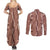 Hawaii Maile Lei Couples Matching Summer Maxi Dress and Long Sleeve Button Shirt With Brown Monstera Pattern