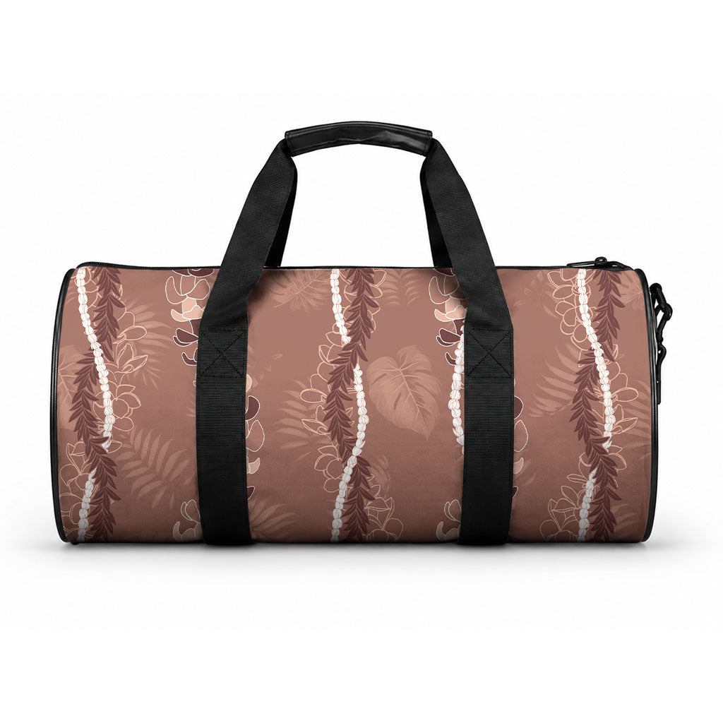 Hawaii Maile Lei Duffle Bag With Brown Monstera Pattern LT05 One size Brown - Polynesian Pride
