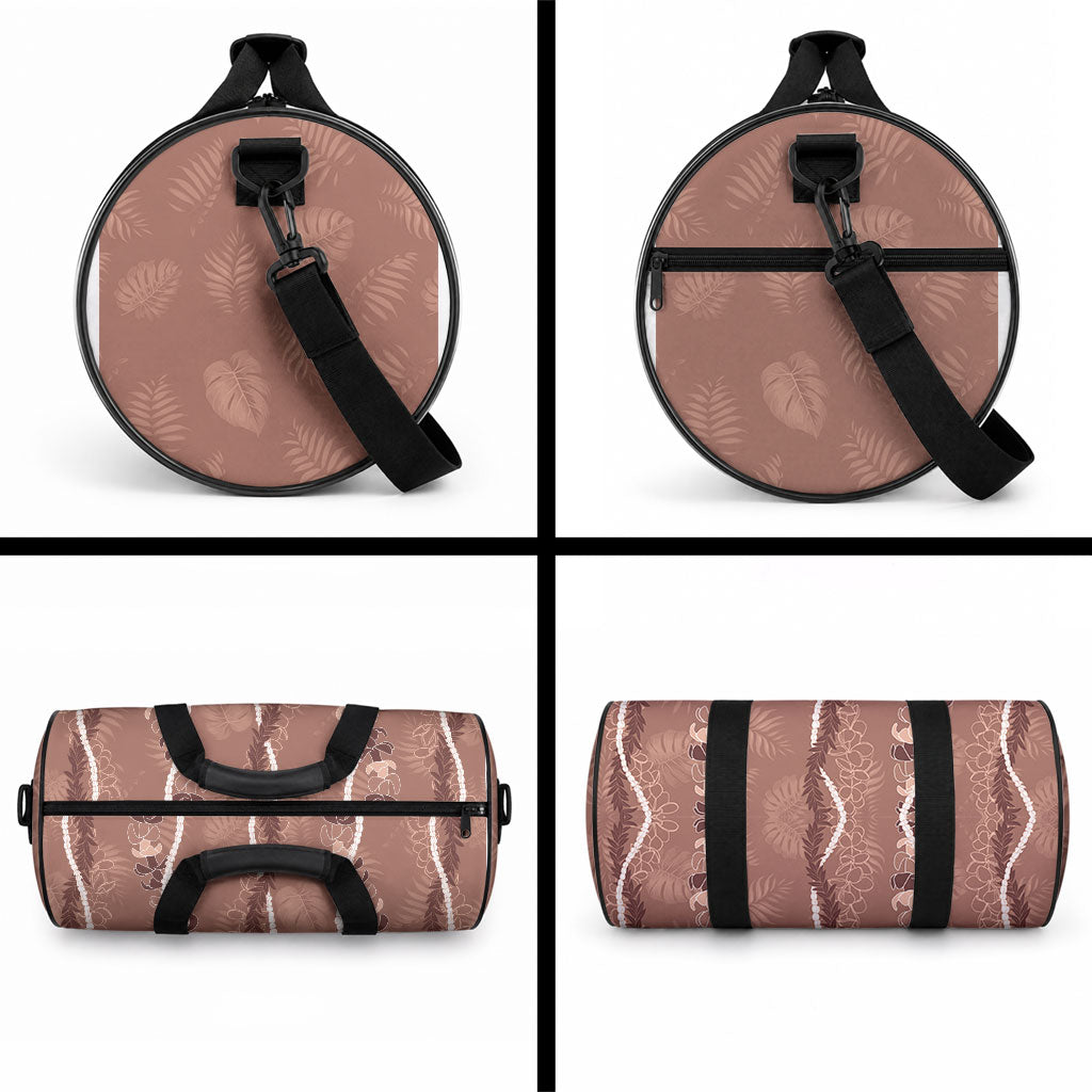 Hawaii Maile Lei Duffle Bag With Brown Monstera Pattern LT05 - Polynesian Pride
