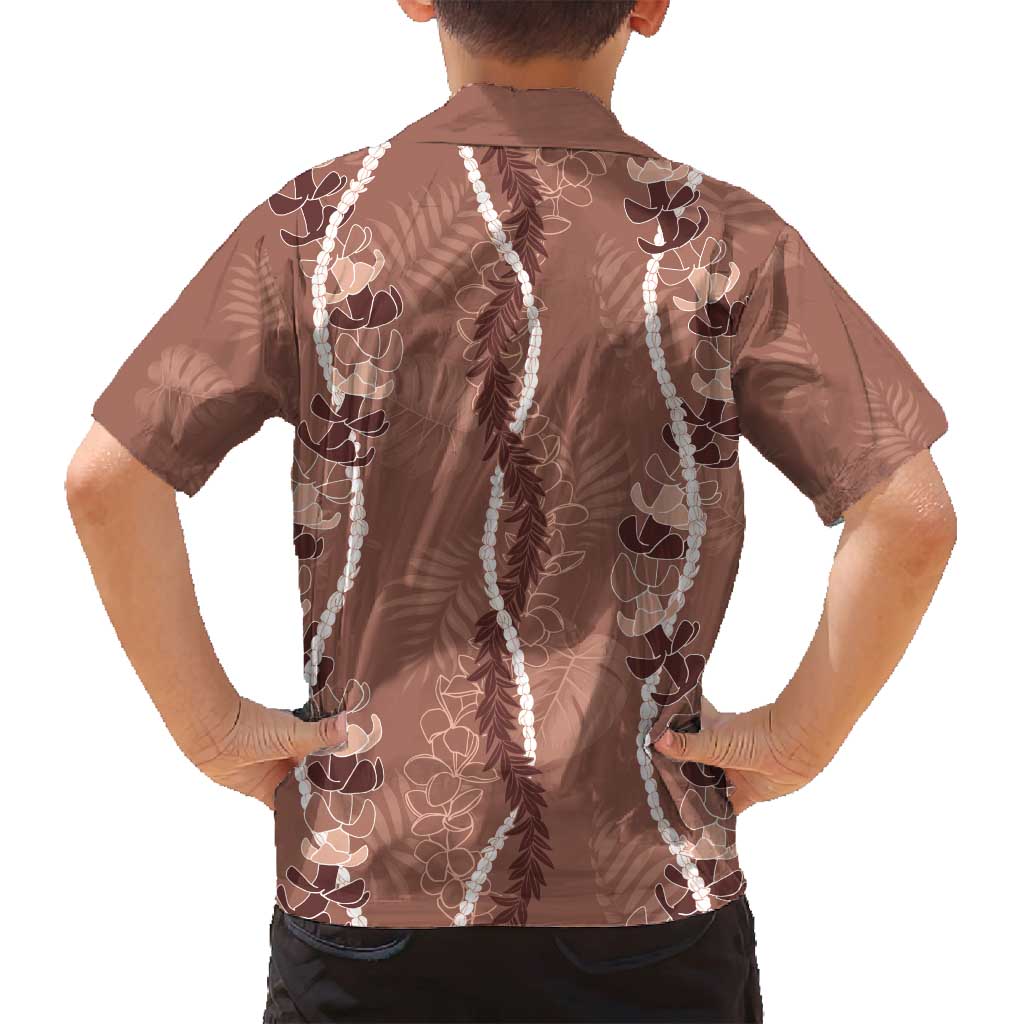 Hawaii Maile Lei Family Matching Off Shoulder Maxi Dress and Hawaiian Shirt With Brown Monstera Pattern