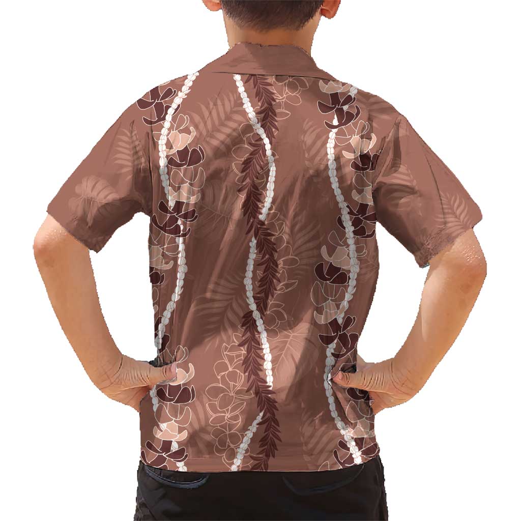 Hawaii Maile Lei Family Matching Short Sleeve Bodycon Dress and Hawaiian Shirt With Brown Monstera Pattern