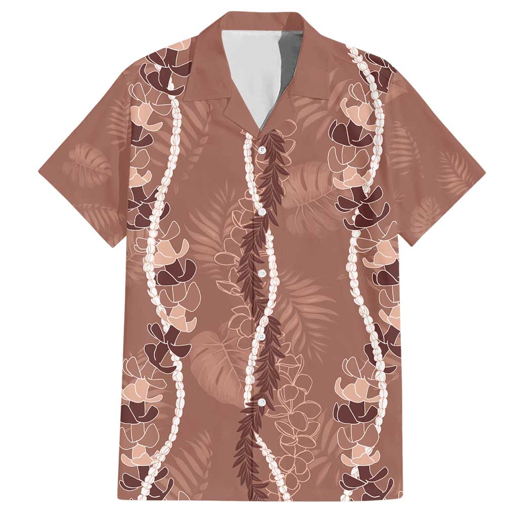 Hawaii Maile Lei Family Matching Short Sleeve Bodycon Dress and Hawaiian Shirt With Brown Monstera Pattern