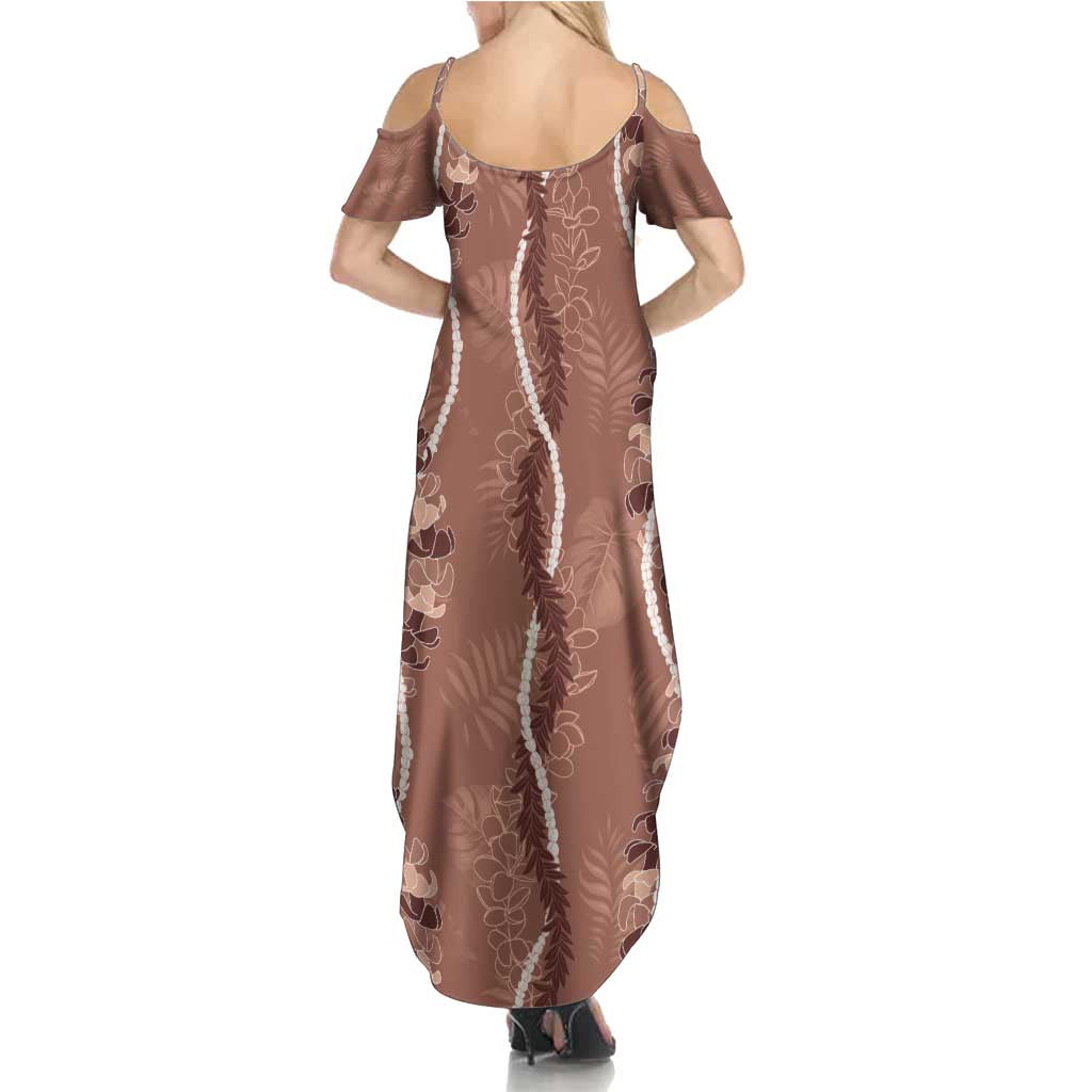 Hawaii Maile Lei Family Matching Summer Maxi Dress and Hawaiian Shirt With Brown Monstera Pattern