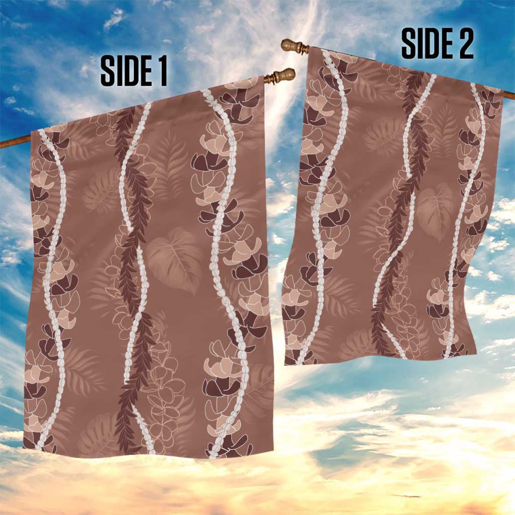 Hawaii Maile Lei Garden Flag With Brown Monstera Pattern