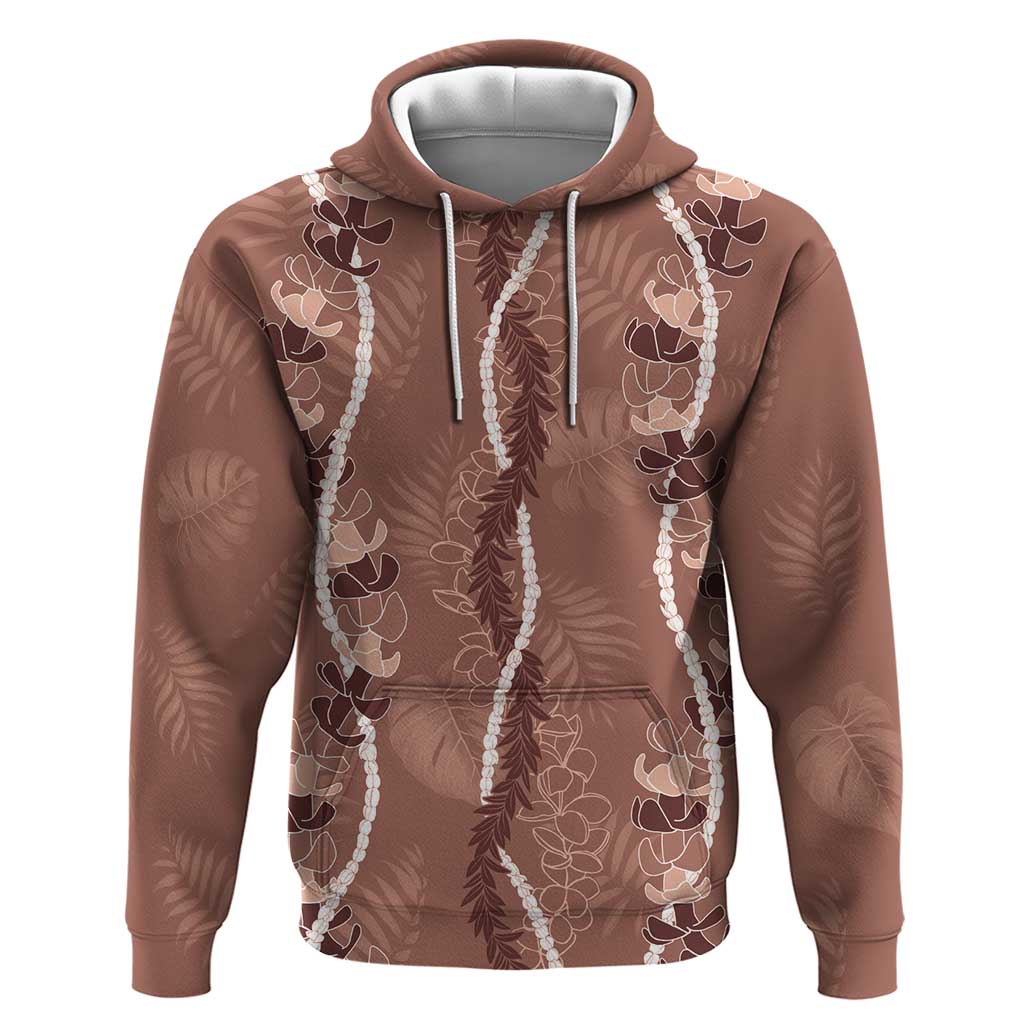 Hawaii Maile Lei Hoodie With Brown Monstera Pattern