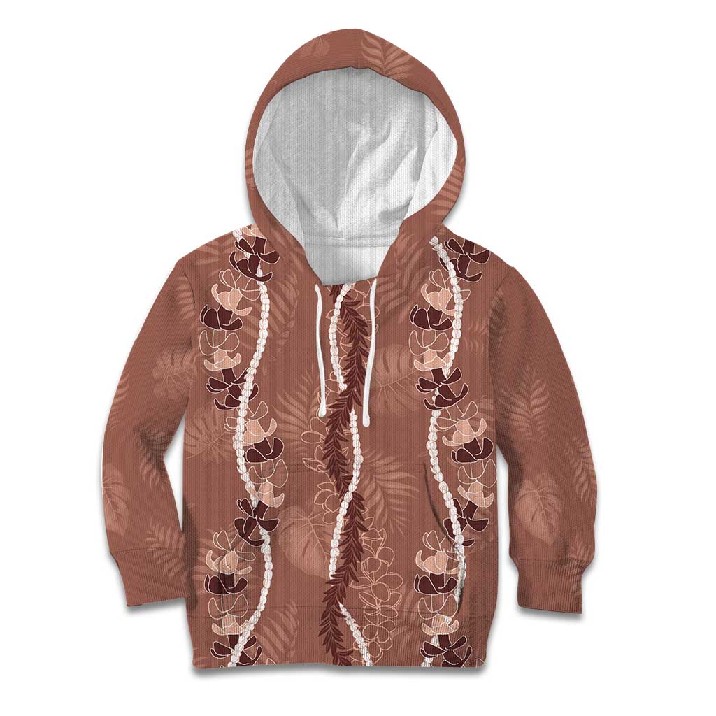 Hawaii Maile Lei Kid Hoodie With Brown Monstera Pattern