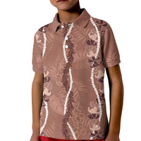 Hawaii Maile Lei Kid Polo Shirt With Brown Monstera Pattern LT05 Kid Brown - Polynesian Pride