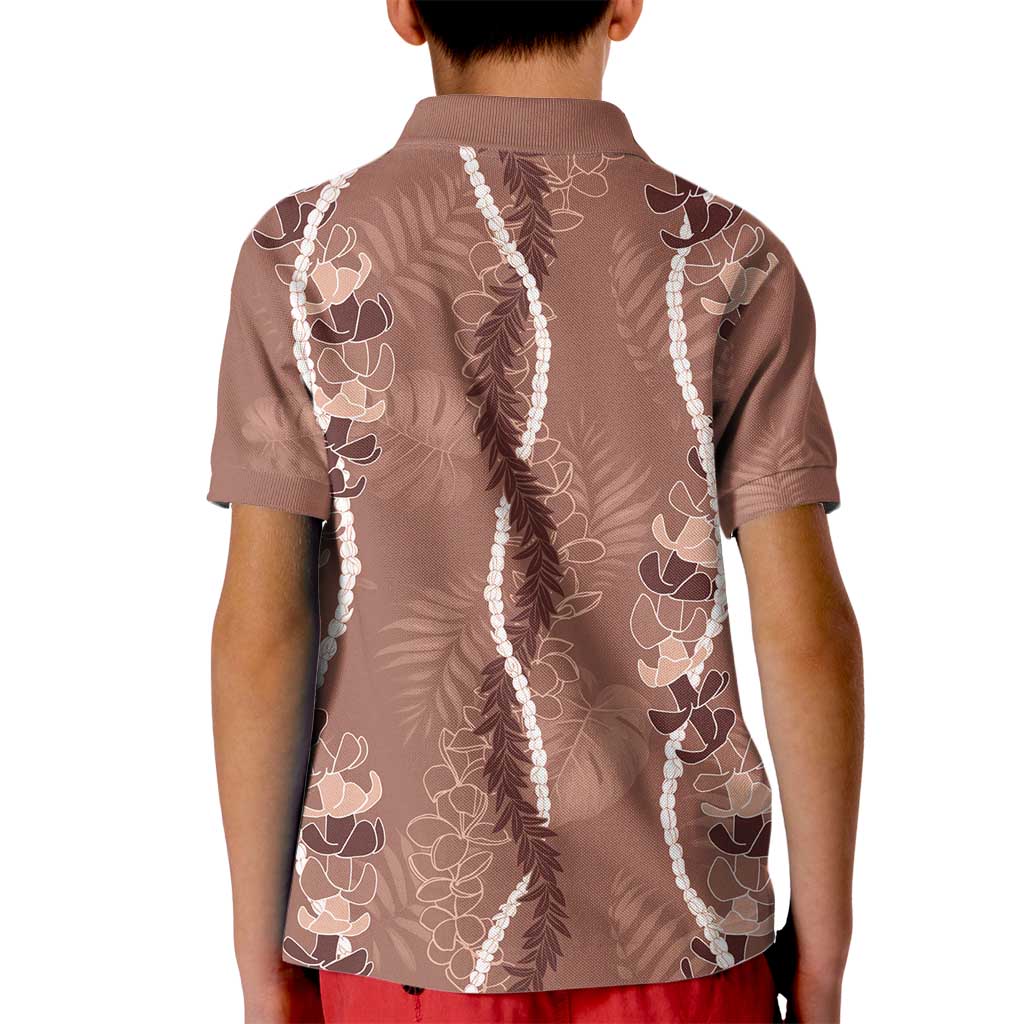 Hawaii Maile Lei Kid Polo Shirt With Brown Monstera Pattern LT05 - Polynesian Pride