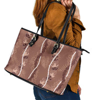 Hawaii Maile Lei Leather Tote Bag With Brown Monstera Pattern