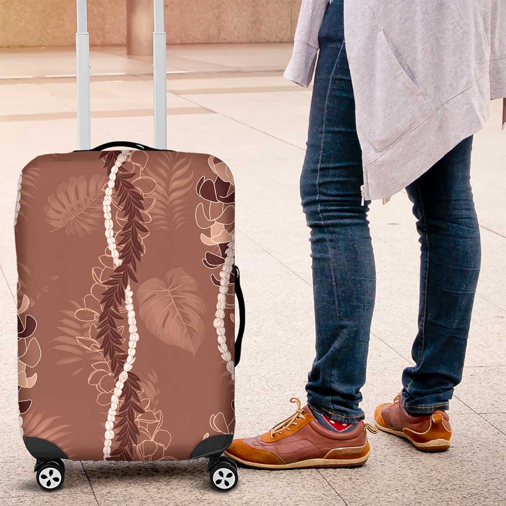 Hawaii Maile Lei Luggage Cover With Brown Monstera Pattern