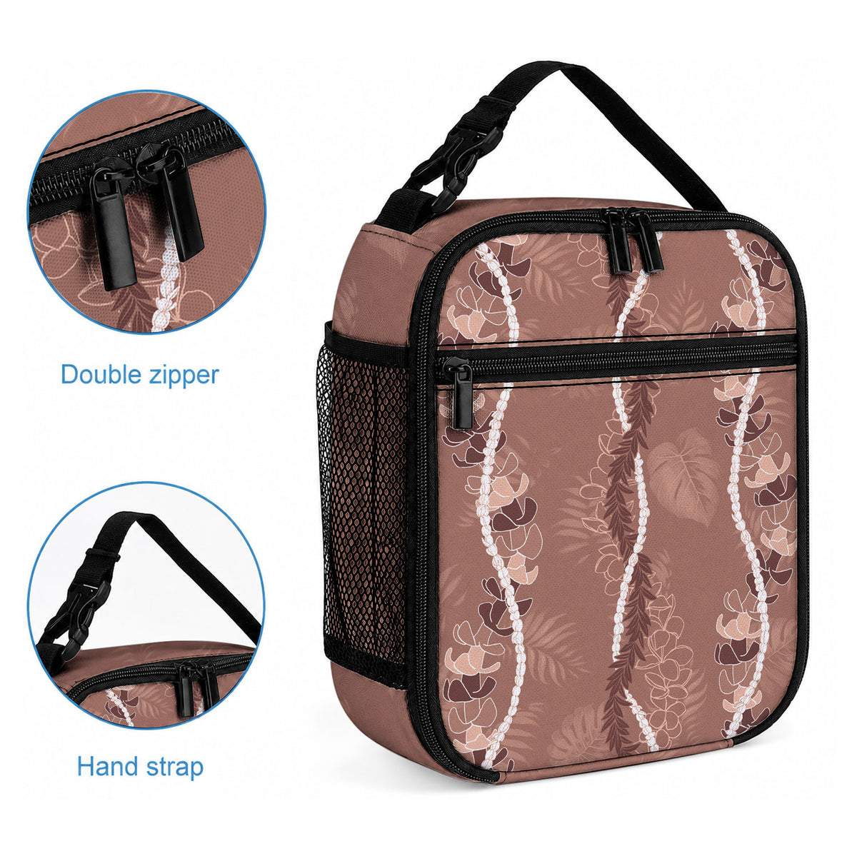 Hawaii Maile Lei Lunch Bag With Brown Monstera Pattern LT05 - Polynesian Pride