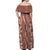 Hawaii Maile Lei Off Shoulder Maxi Dress With Brown Monstera Pattern